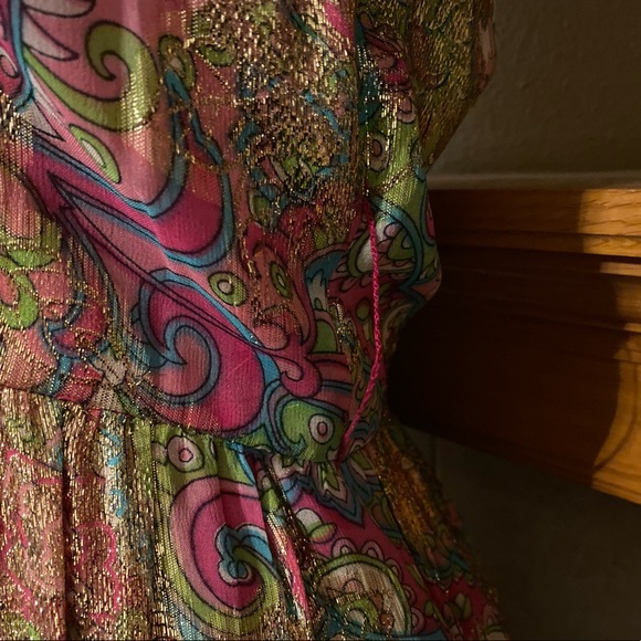 Vintage Harmay Chiffon metálico Floral Long Dress METALLIC - Picture 6 of 9